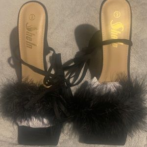 Fluffy Faux Suede Open-Toe High Heels